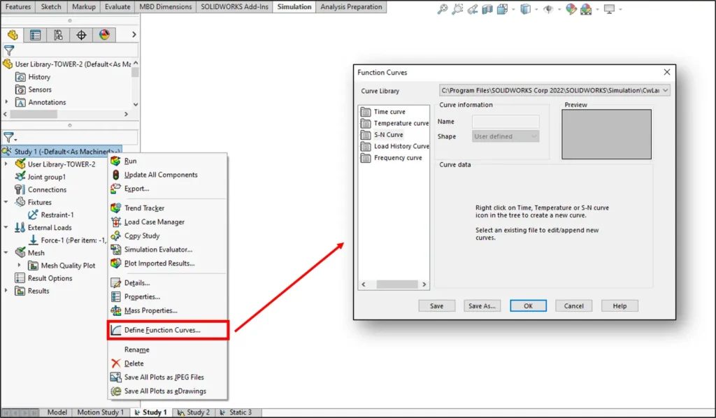 function curve in SOLIDWORKS Simulation