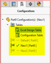 configuration table in SOLIDWORKS