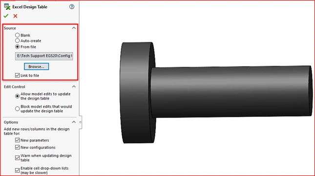 SOLIDWOEKS CONFIGURATION USING EXCEL - EGS INDIA