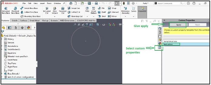 File Properties Menu - SOLIDWORKS