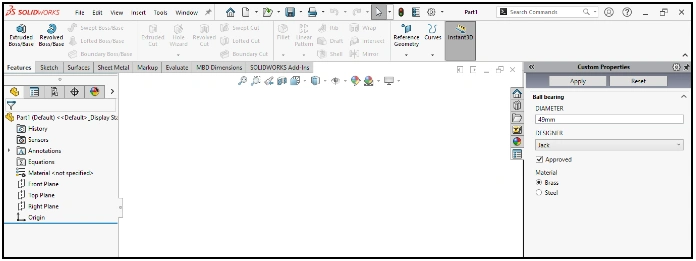 File Properties Menu - SOLIDWORKS