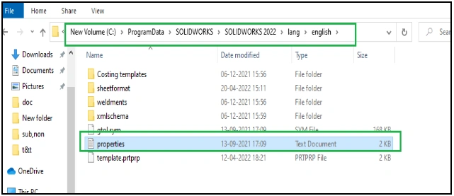 File Properties Menu -SOLIDWORKS - EGS India