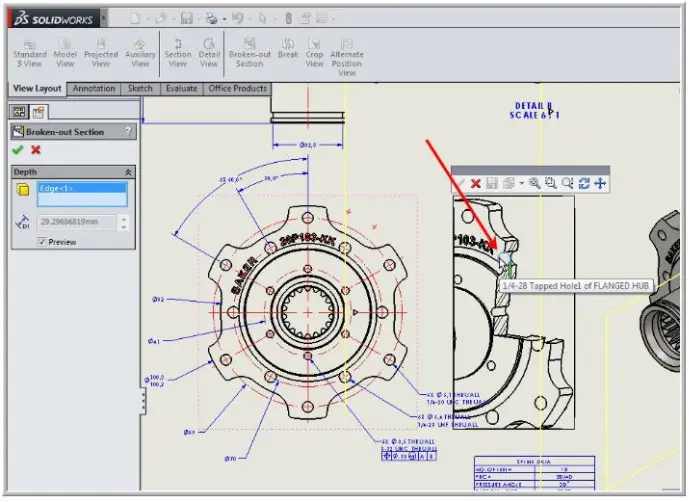 SOLIDWORKS BROKEN-OUT SECTION VIEW IN DRAWING - SOLIDWORKS