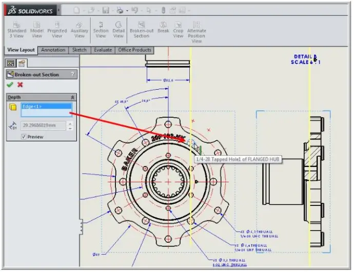 SOLIDWORKS BROKEN-OUT SECTION VIEW IN DRAWING - SOLIDWORKS