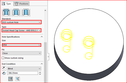 Custom Hole in Toolbox Solidworks